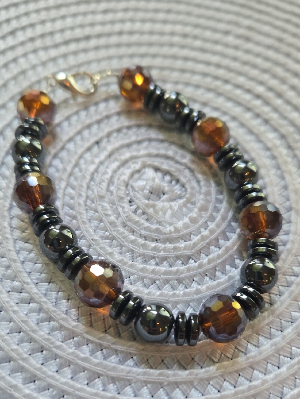 Handmade Faceted Tiger’s Eye & Hematite Grounding Bracelet – Unisex. (BIN 008)